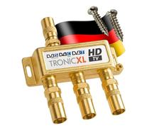 TronicXL 3-Way Coaxial Splitter Antenna Gold Coax Socket F-Connector with DC Pass TV Cable Broadhand Compatible 4K 3D for Virgin Media Aerial view sat Sky Dreambox Satellites Television