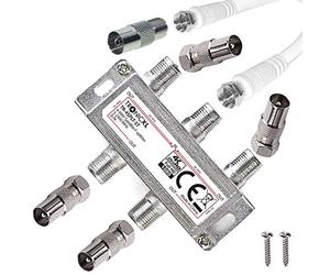 TronicXL 4 Way Splitter TV Broadband 3D 4K HD SAT Distributor Cable Adaptor For Virgin Media Aerial Freeview Freesat Sky Telewest Eurovox Starview Dreambox Satellites coax coaxial Box Television CATV