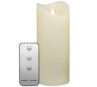 TRONJE 9" LED Candle Ivory White with Timer and Remote Control - flameless 23cm Pillar Wax Candle - Moving Flame - Battery Operated - Burn Time 1000h