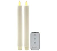 TRONJE Set of 2 LED Taper Candles 24cm with Timer and Remote - Artificial Dinner Candles 9.5" Creme with Moving Flame - Battery Operated Shatterproof