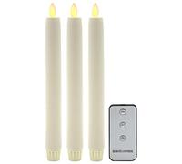 TRONJE Set of 3 LED Taper Candles 24cm with Timer and Remote - Artificial Dinner Candles 9.5" Creme with Moving Flame - Battery Operated Shatterproof