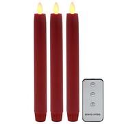 TRONJE Set of 3 LED Taper Candles 24cm with Timer and Remote - Artificial Dinner Candles 9.5" Red with Moving Flame - Battery Operated Shatterproof