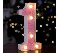 TRONSBOO LED Letter Lights Pink Glitter Marquee Letters Light Up Alphabet Letters Sign Battery Powered for Home Party Decoration Night Bar Wedding Birthday Christmas Lamp Girls Gift - Number 1