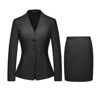 TRONSTORE Women's Skirt Suit 2 Piece Business Suits for Women, Black, Large