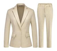 TRONSTORE Women's Suit 2 Piece Set Buiness Pants Suit for Women Pinstripe Houndstooth Blazer, Apricot, Large