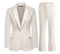 TRONSTORE Women's Suit 2 Piece Set Pinstripe Blazer and Bootcut Dressy Pants Set for Work Office Business Outfits, Apricot, XL