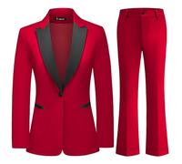 TRONSTORE Women's Velvet Suit 2 Piece Set Satin Peaked Lapel Blazer Outfits for Women Wedding Party Business, Red, S