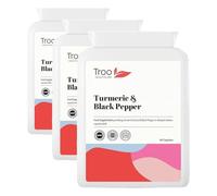 Troo Health Care Turmeric Supplement (500 mg) - 60 Capsules with Black Pepper Extract Piperine | Provides 95% Standardisation of Curcumin | UK Manufactured (Pack of 3)