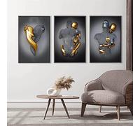 TROONZ 3PCS Love Heart 3D Effect Wall Art, Abstract Metal Figure Statue Art Canvas Painting Modern Wall Art Home Decor for Living Room, Bedroom, Office, Hotel, Bathroom-60 * 90cm