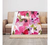 TROONZ Blanket,Anti-Pilling Flannel Blanket Throw Bedspread for Sofa and Bed 100X 125 cm, Watercolor Flowers Pink Fuchsia