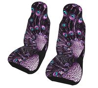 TROONZ Car Seat Cover,Purple Peacock Print Car Chair Cover Universal Car Front Seat Protector 2PC,Easy to Install
