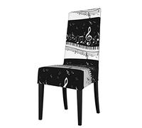 TROONZ Chair Cover Black White Music Note Dining Chair Cover Seat Protector Stretch Cover for Kitchen, Hotel, Dining Room