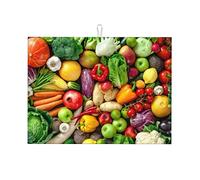 TROONZ Kitchen Drying Mat,Fresh Fruits And Vegetables Print Dish Drainage Mat,Super Absorbent Dish Rack Pad Fast,46X61cm