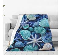 TROONZ Ultra-Soft Micro Fleece Blanket Throw,Blue Shell Print,Blanket Bed Throw for Bedroom Sofa Office 125X 150 cm