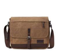 Troop London TRP0443 Heritage Canvas Leather Messenger Bag, Travel Bag, Tablet Friendly
