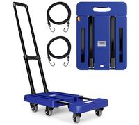 TROOZY Folding Hand Trucks, Heavy Duty Dolly Cart with 6 Wheels & 2 Elastic Ropes, Foldable & Ideal for Luggage, Travel, Moving, Shopping, Office Use, Hold Up to 500 LB, Easy to Store, Navy Blue