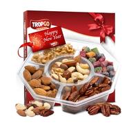 Tropgo 5 Sections Mixed Nuts Gift Set - Delicious Almonds, Walnuts, Cashews, Pecans & Sweet Mini Mango Cubes Mixed Nuts Snacks - Red Happy New Year Snacks Box for Holiday Party Food