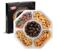 Tropgo 5 Sections Nuts and Sweets Gift Box - Gourmet Snack Box with Raw Walnuts, Raw Almonds, Mango Mini Cubes, Roasted Salted Cashews & Chocolate Almonds - Party Selection Gift Sets