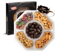 Tropgo 5 Sections Nuts and Sweets Gift Box - Gourmet Snack Box with Raw Walnuts, Raw Almonds, Mango Mini Cubes, Roasted Salted Cashews & Chocolate Almonds