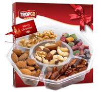 Tropgo 5 Sections Red Food Gift Box - Food Gifts with Raw Pecans, Walnuts, Almonds & Mini Mango Cubes with Red “Merry Christmas” Gift Card - Party Gift Sets for Men and Women in Gift Box