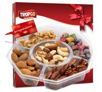 Tropgo 5 Sections Red Food Gift Box - Food Gifts with Raw Pecans, Walnuts, Almonds & Mini Mango Cubes with Red “Congratulations” Gift Card - Party Gift Sets for Men and Women in Gift Box