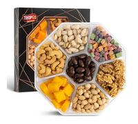 Tropgo 7 Sections Black Food Gift Box - Sweet and Savoury Hamper Nuts Snacks Box - Gourmet Food Gifts with Pistachios, Cashews, Peanuts, Mango Mini Cubes & Mango Bites, Walnuts & Chocolate Almonds
