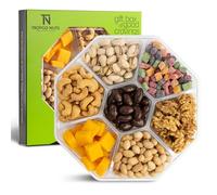 Tropgo 7 Sections Green Food Gift Box - Sweet and Savoury Hamper Nuts Snacks Box - Gourmet Food Gifts with Pistachios, Cashews, Peanuts, Mango Mini Cubes & Mango Bites, Walnuts & Chocolate Almonds