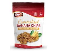 Tropgo Caramelised Banana Chips - Dried Fruit in a Resealable and Recyclable Bag - Quick Energy Boost & Wholesome Trail Mix - Ready-to-Eat Dehydrated Fruit Snacks for Kids and Adults (70g)
