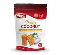 Tropgo Chewy Coconut Bites 60g - Delicious Dried Fruit Snacks with Coconut Sugar & Glucose Syrup - Resealable Bag with 12 Pieces for Sharing - Vegan, Healthy Foods & Kosher Certified
