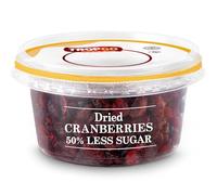 Tropgo Dried Cranberries 50% Less Sugar 190g - Dried Fruit in Resealable and Recyclable Tub - Quick Energy Boost & Wholesome Trail Mix - Ready-to-Eat Dehydrated Fruit Snacks for Kids and Adults