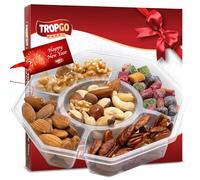Tropgo Happy New Year Gift Box - 5 Section Red Food Gift Box with Pecans, Walnuts, Almonds and Mini Mango Cubes - Festive Nut and Fruit Set with Happy New Year Card