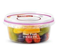 Tropgo Mini Fruits Shape Sweets - Assorted Mini Fruit Candies in a Resealable and Recyclable Tub - Candied Fruit Snack - Mixed Fruit Chewies Made for all Occasions and all Ages - (200G)