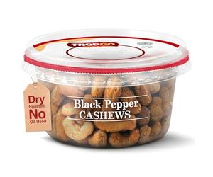 Tropgo Roasted Salted Black Pepper Cashews 180g - Healthy Flavoured Nuts in a Resealable and Recyclable Tub - Vegan Snack Made in Fibre and Protein Rich Cashew Nuts