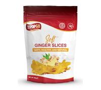 Tropgo Soft Ginger Slices 120g - Sweet & Fiery Chewy Ginger Snack Made from Real Ginger Root - Vegan Soft Crystallised Ginger Pieces - Great for Tea, Baking & Snacking - Resealable Pouch