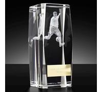 TROPHIESPLUSMEDALS 3D Football Crystal Trophy - 11.5 cm / 4 1/2" | Laser Etched Optical Player Mid Kick | No Cost Custom Engraving Plate | Celebrate Success & Achievement | Great Gift For Footie Fans