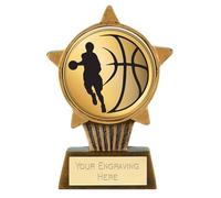 TROPHIESPLUSMEDALS Basketball Male Mini Star Trophy | 10cm Resin Small Trophy for Basketball Awards, Player Recognition & School Events | Personalised Mini Star Trophy | Durable Basketball Trophies
