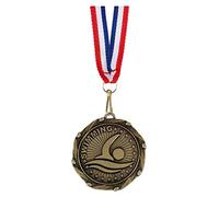 TROPHIESPLUSMEDALS Combo Gold Swimming Medal with Red, White & Blue Ribbon | 45mm | Celebrate Sports Success, Kids & Adults