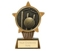 TROPHIESPLUSMEDALS Cricket Stumps Mini Star Trophy - 10cm Resin Small Cricket & Bowling Trophy Cup for Matches, Champion Awards & League Prizes | Custom Engraved Mini Trophy | Personalised Star Trophy
