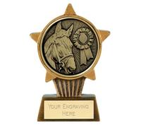 TROPHIESPLUSMEDALS Equestrian Horse Rosette Mini Star Trophy | 10cm Resin Small Star Trophy Cup for Horse Shows, Riding Competitions & Events | Personalised Mini Trophy Prize | Stylish Horse Trophies