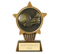 TROPHIESPLUSMEDALS Football Boot & Ball Mini Star Trophy - 10cm Personalised Resin Football Trophy Award with Free Engraving | Kids & Adults Football Cup for School, Club & League Sports Award