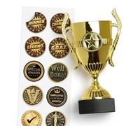 TROPHIESPLUSMEDALS Gold Merit Trophy Cup, 15cm, 10 Stickers, Marble