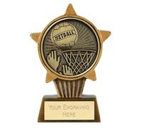 TROPHIESPLUSMEDALS Netball Goal Mini Star Trophy - 10cm Personalised Netball Trophy Cup with Free Engraving | Resin Award Trophy for Kids & Adults | School, Club & League Presentation Award