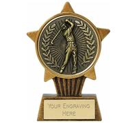 TROPHIESPLUSMEDALS Personalised Male Golf Mini Star Trophy - 10cm | Small 3 7/8" Gold First Place Award Winner Champion Trophies for Fun Competition Reward | Includes Free Metal Plate Engraving