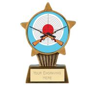 TROPHIESPLUSMEDALS Shooting Rifle Mini Star Trophy | 10 cm Engraved Resin Mini Trophy Cup for Shooting Competitions & Club Awards | Personalised Engraving Trophy | Durable Small Star Trophy & Keepsake