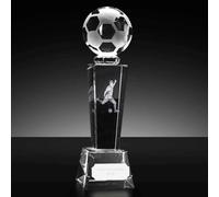 TROPHIESPLUSMEDALS Tall Football Crystal Trophy - 23.5 cm / 9 1/4" | Optical Etched Ball Atop Column | No Cost Custom Engraving Plate | Celebrate Player Success & Achievement | Great Footie Fan Gift