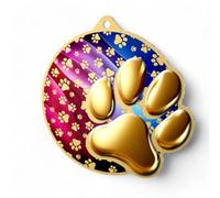 Trophy Monster Aurum Dog Paw Medal & FREE Ribbon Made from Precision Cut Stainless Steel | Full Colour HD Print | 70mm | (Gold, Silver or Bronze)