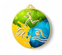 Trophy Monster Aurum Triathlon Medal & FREE Ribbon Made from Precision Cut Stainless Steel | Full Colour HD Print | 70mm | (Gold, Silver or Bronze)