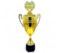 Trophy Monster Bond Gold Premium Logo Insert Cup with Lid FREE Engraving | Standard emblem or your logo FREE | Personalised | Full Metal Construction | Real Wood Base | 2 Sizes (710-830mm)