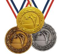 Trophy Monster Embossed Metal 50mm Karate Laurel Medal and Ribbon Thick Heavyweight | Gold, silver or bronze