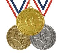 Trophy Monster Embossed Metal 50mm Ladies Football Laurel Medal and Ribbon Thick Heavyweight | Gold, silver or bronze